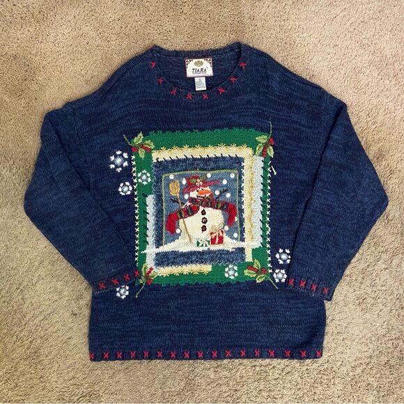 Vintage Tiara Int. Holiday “Snowman” Sweater size XL Christmas Novelty Cottage - Picture 1 of 9
